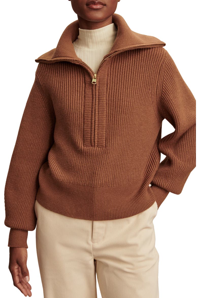 Maura Rib Half Zip Sweater, Main, color, CARAMEL PECAN