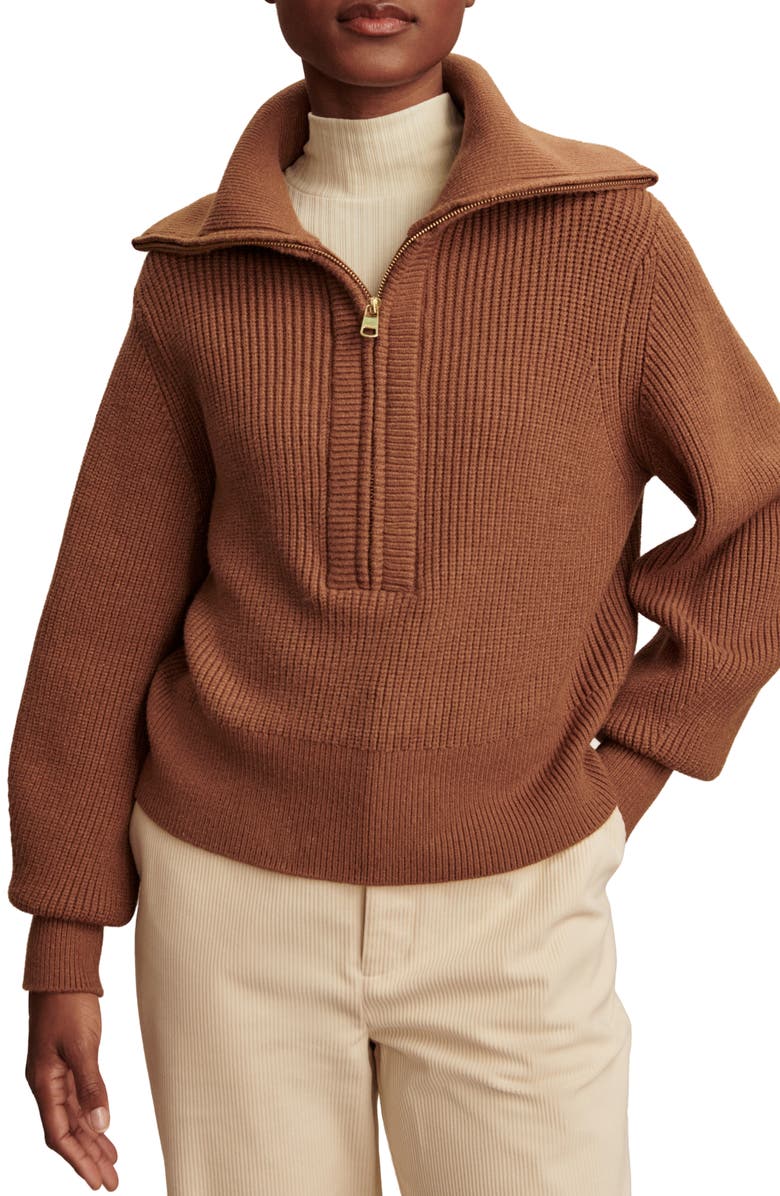 Varley Maura Rib Half Zip Sweater, Main, color, Caramel Pecan