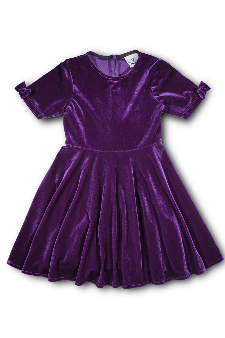 Stretch Velvet Dress With Sleeve Bows, Main, color, Purple