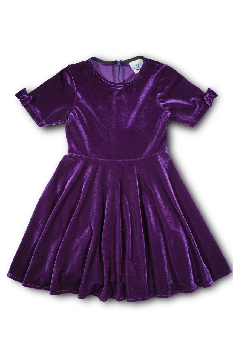 Florence Eiseman Stretch Velvet Dress With Sleeve Bows, Main, color, Purple