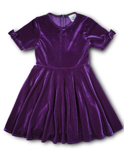 Stretch Velvet Dress With Sleeve Bows (Toddler, Little Kid, Big Kid)