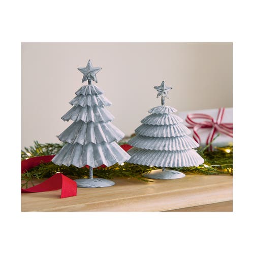 Tag Gray Crimped Tin Tree With Star Tree Topper Tabletop Decoration Short 6.3h In. In Gray