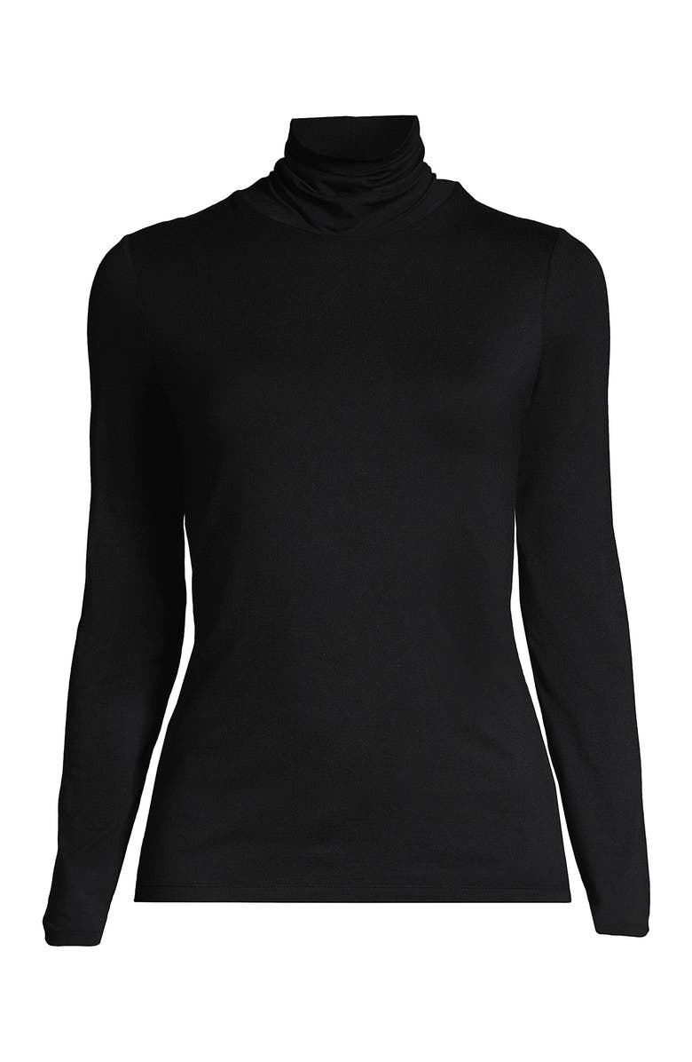 Lands' End Lightweight Jersey Long Sleeve Turtleneck, Alternate, color, Black