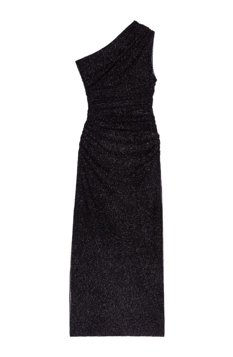 maje Asymmetric rhinestone knit dress, Alternate, color, 