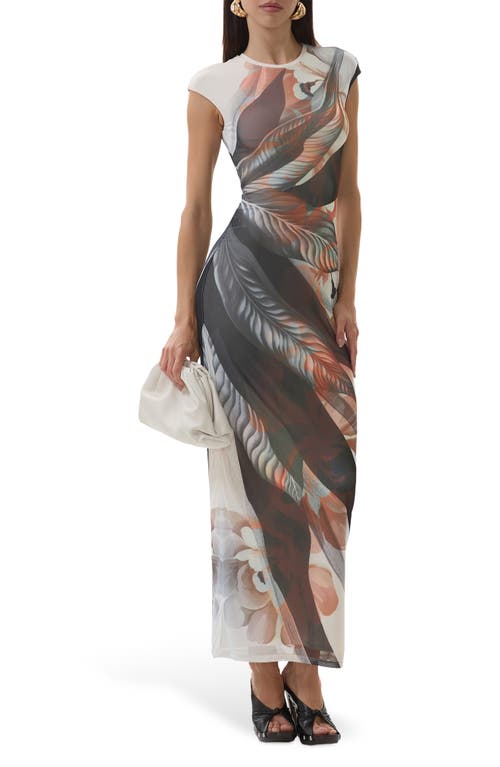 Afrm Cody Print Mesh Dress In Gray