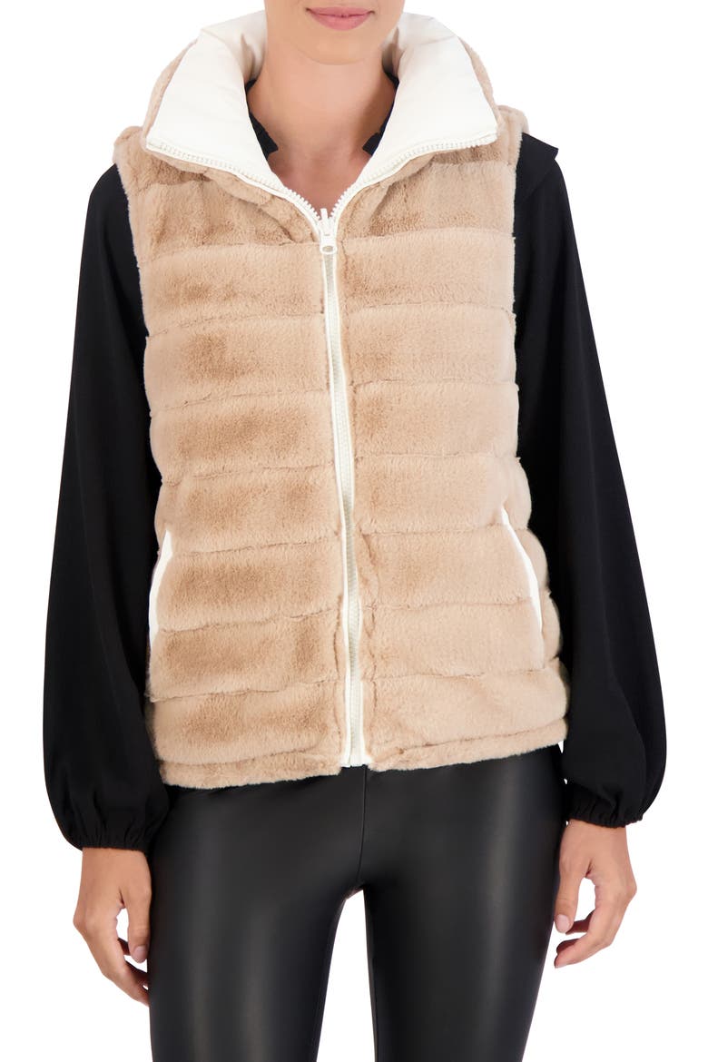 Water Resistant Reversible Faux Fur Puffer Vest, Alternate, color, IVORY