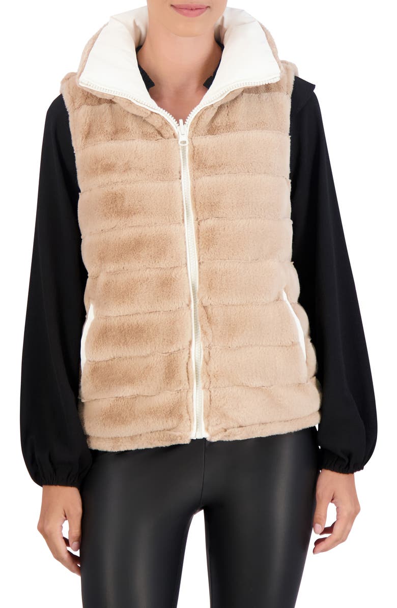 Ookie & Lala Water Resistant Reversible Faux Fur Puffer Vest, Alternate, color, Ivory