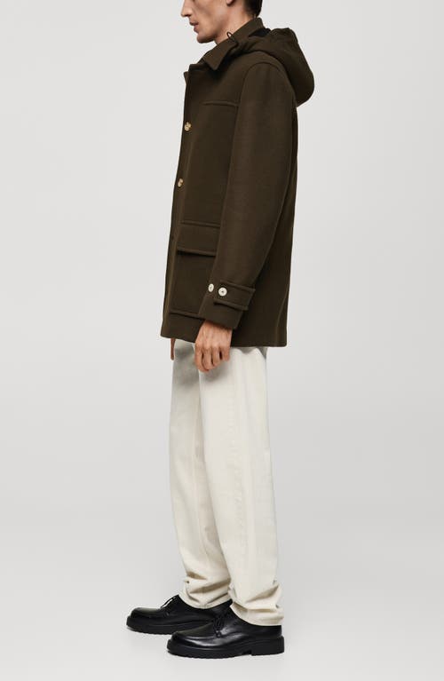 Mango Wool Blend Coat With Removable Hood In Khaki Green