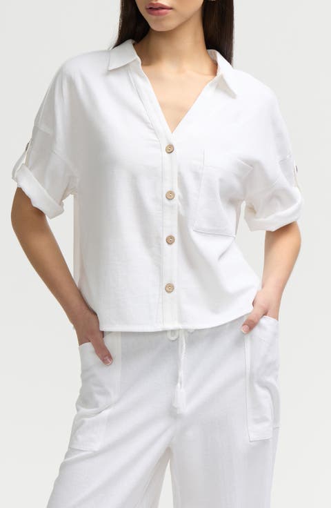 Short Sleeve Crop Button-Up Shirt