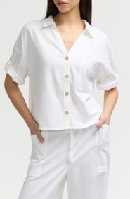 NVLT Short Sleeve Crop Button-Up Shirt