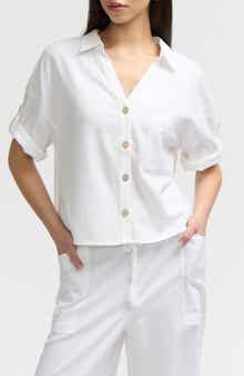 NVLT Short Sleeve Crop Button-Up Shirt