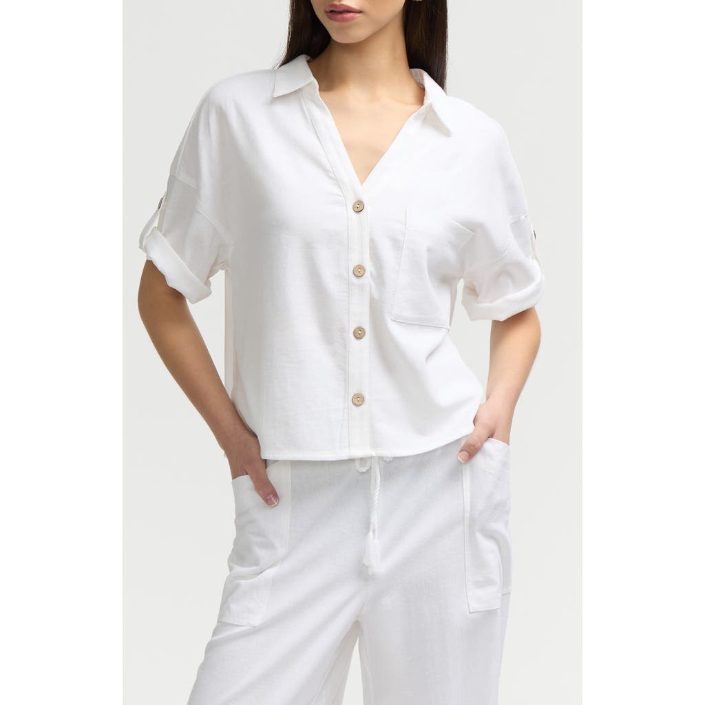 Nvlt Short Sleeve Crop Button-up Shirt In White