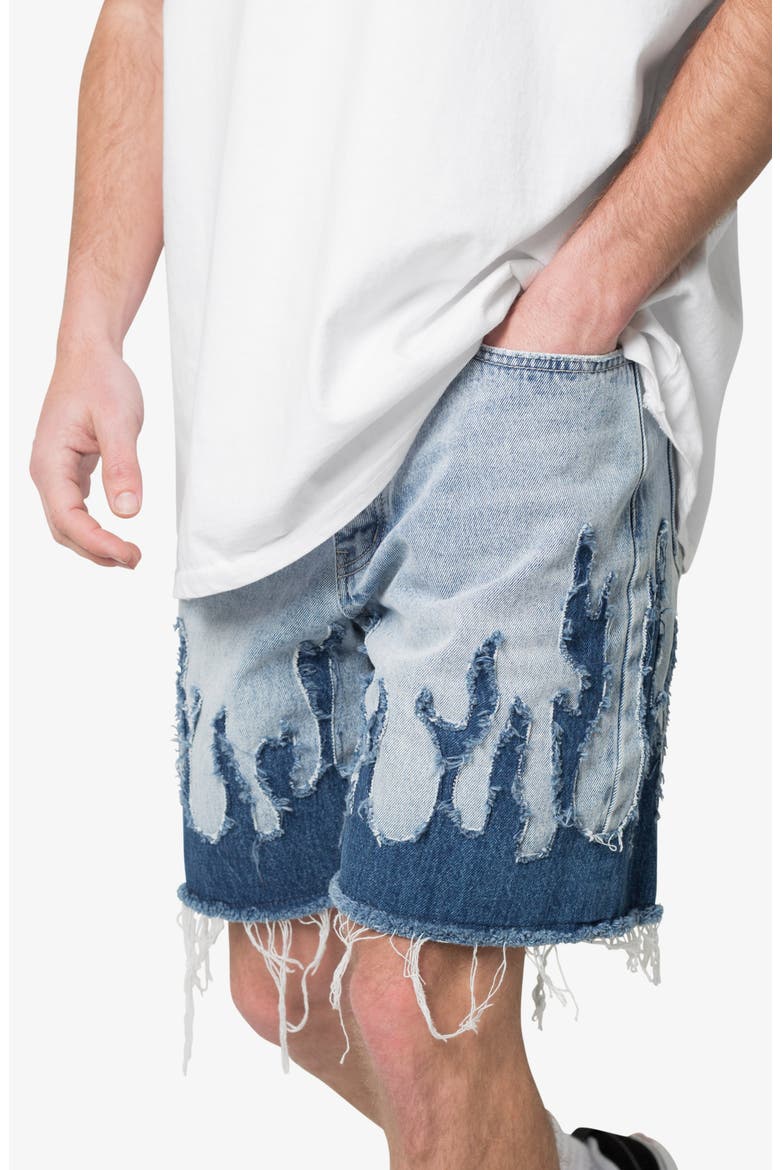 Flame Rip & Repair Cutoff Denim Shorts, Alternate, color, BLUE