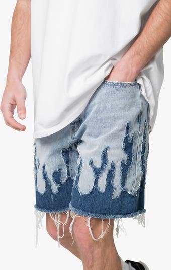 Flame Rip & Repair Cutoff Denim Shorts