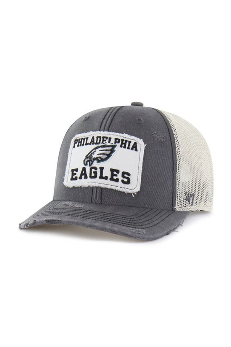 Men's '47 Charcoal Philadelphia Eagles Egremont Well-Worn Adjustable Trucker Hat, Main, color, Charcoal