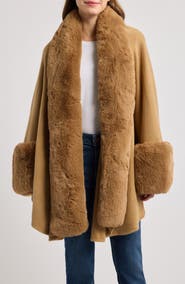 SURELL Faux Fur Trim Knit Ruana