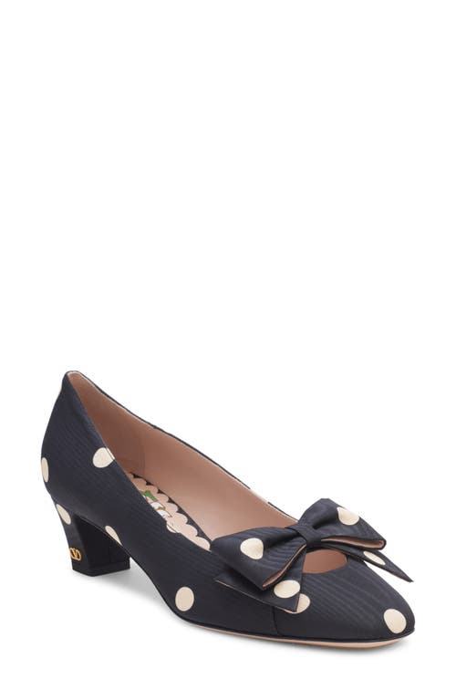 Valentino Polka Dot Satin Bow Pumps In Bmt Nero-burro