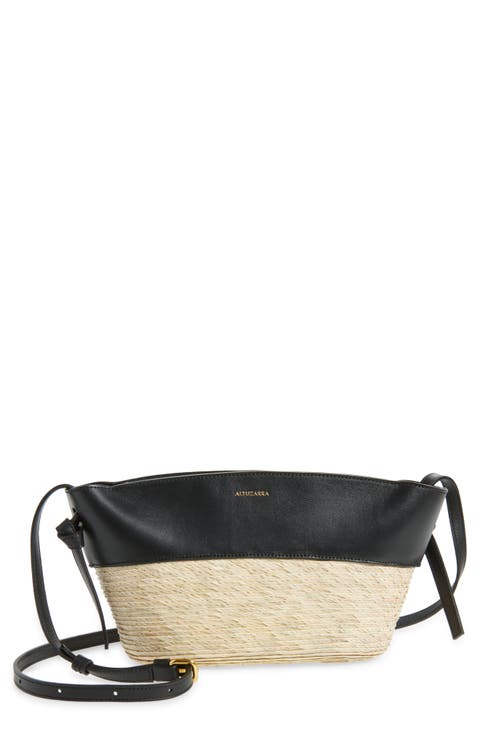Knot Straw & Leather Crossbody Bag