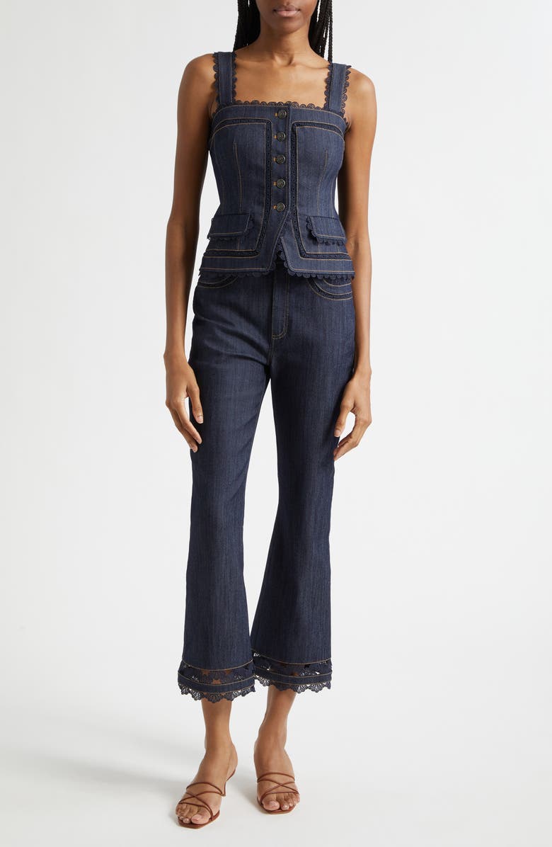 Cinq à Sept Myra Lace Denim Corset Top, Alternate, color, Indigo