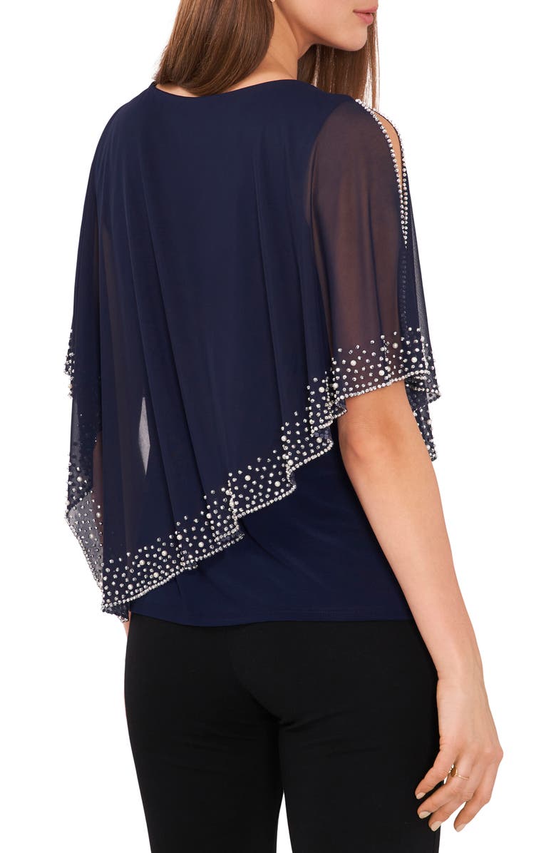 Chaus Imitation Pearl Bead Overlay Cape Top, Alternate, color, Navy