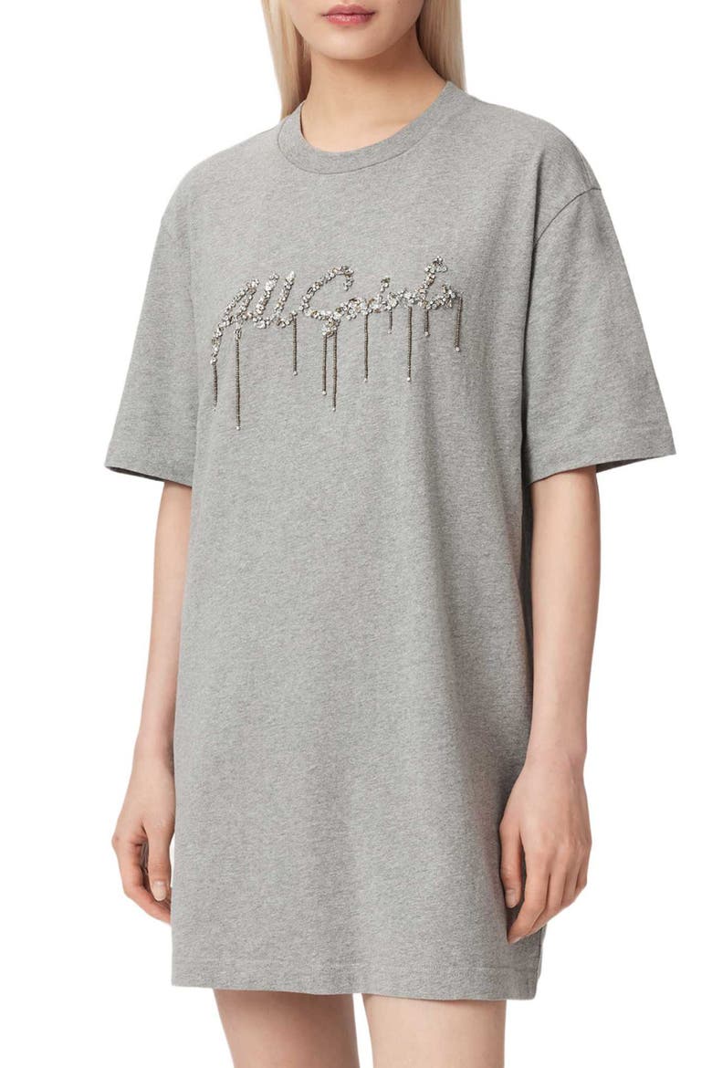 Chains Sequin T-Shirt Dress, Main, color, GREY MELANGE