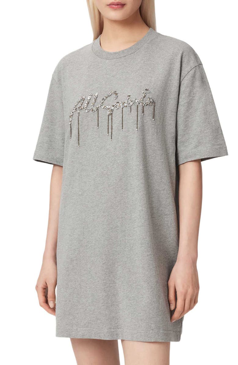 AllSaints Chains Sequin T-Shirt Dress, Main, color, Grey Melange