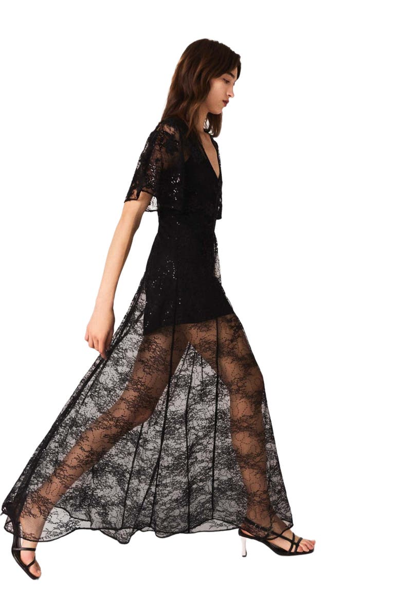 maje Lace maxi dress, Alternate, color, Black