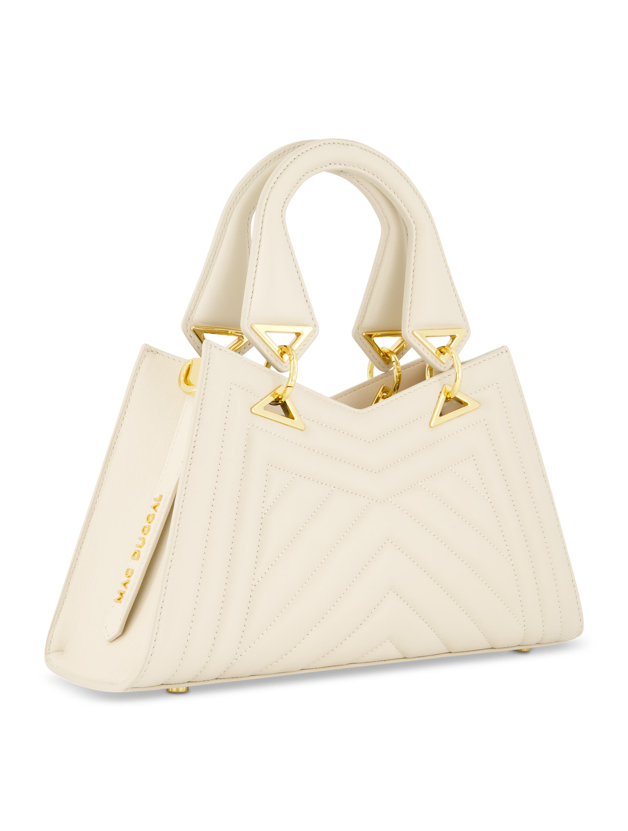Mac Duggal Quilted Napa Leather Angular Handbag, Alternate, color, Ecru