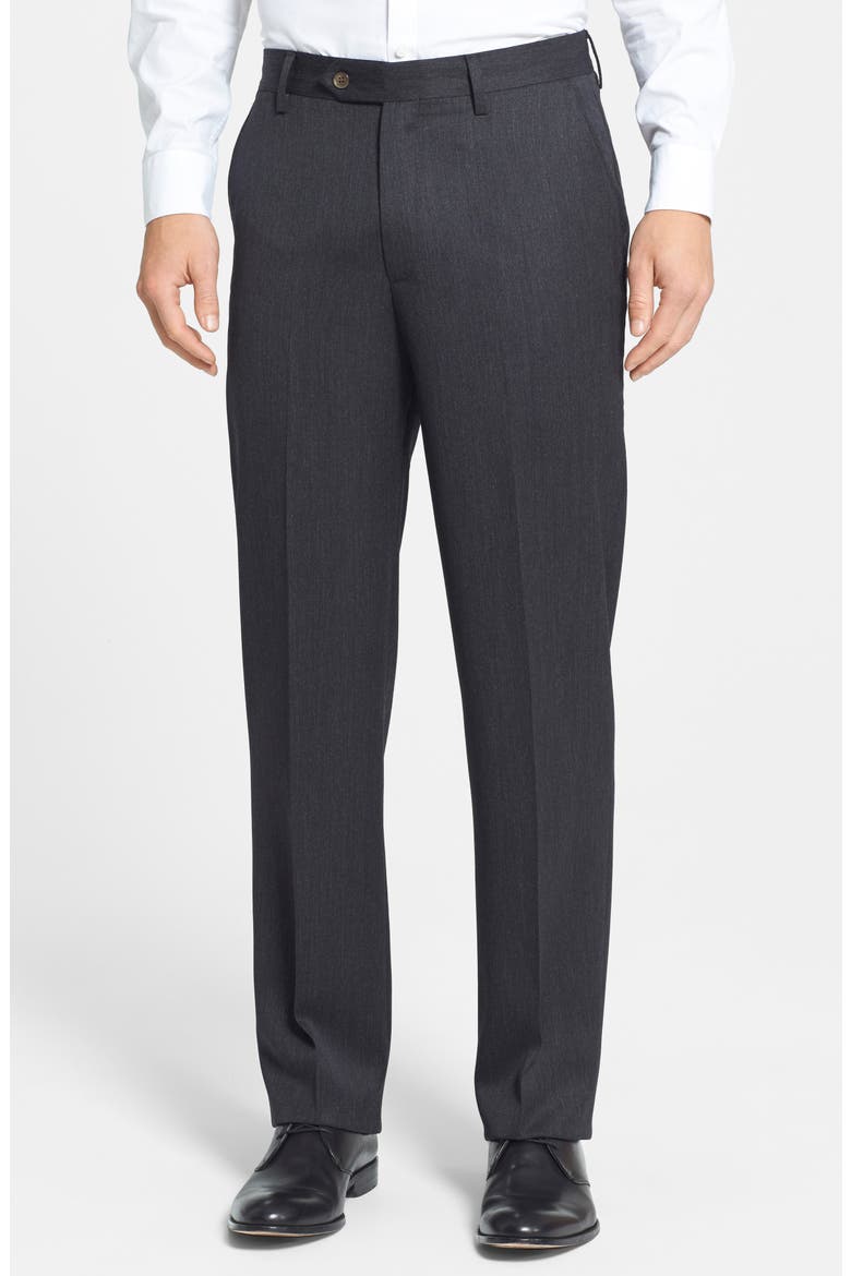 Pleated Worsted Wool Gabardine Pants, Alternate, color, CHARCOAL