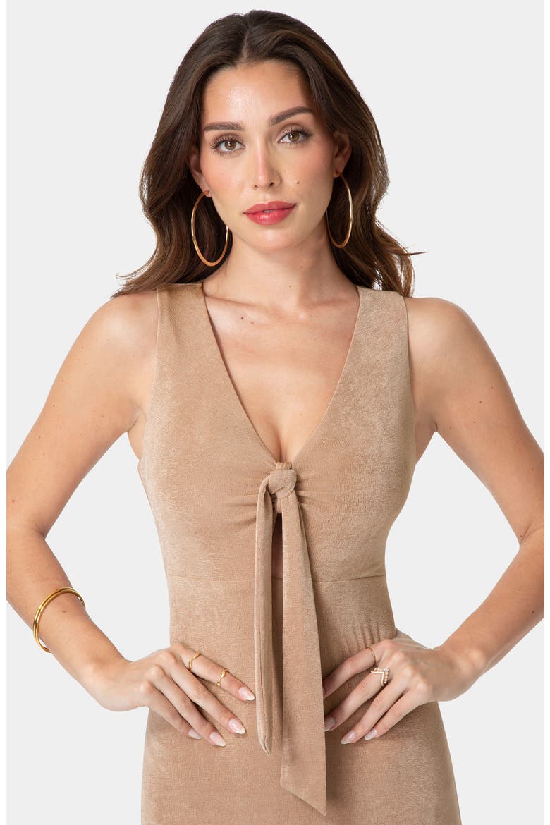 Tie Cutout Sleeveless Maxi Dress, Alternate, color, MOCHA