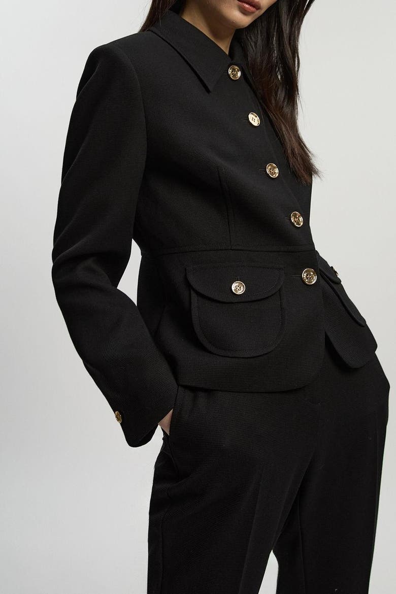 Textured Compact Stretch Tailored Jacket, Alternate, color, Black