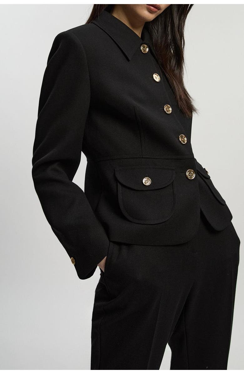 Karen Millen Textured Compact Stretch Tailored Jacket, Alternate, color, Black