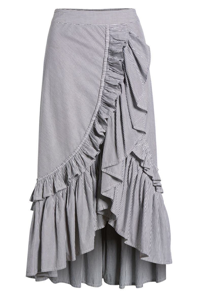 Flounce Ruffle Trim Skirt, Alternate, color, BLACK JENNY STRIPE