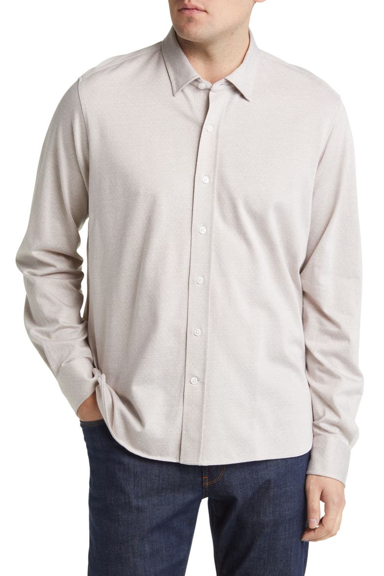 Star Dot Print Cotton Button-Up Shirt, Main, color, SIMPLY TAUPE