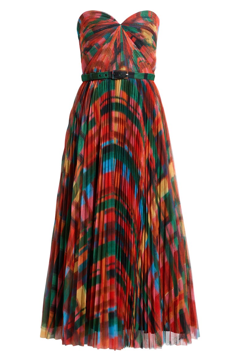Meadow Strapless Pleated Gown, Alternate, color, RED MULTI