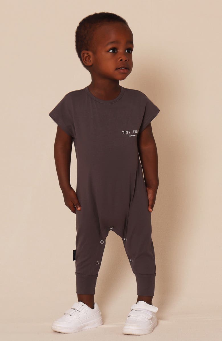 TINY TRIBE Core Cotton Jersey Romper, Alternate, color, Charcoal