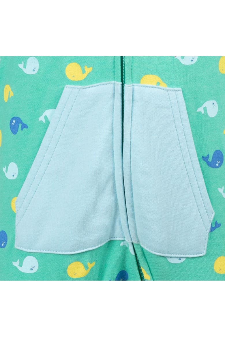 Fleece Hooded One-Piece Outfit, Alternate, color, Teal Whale Print