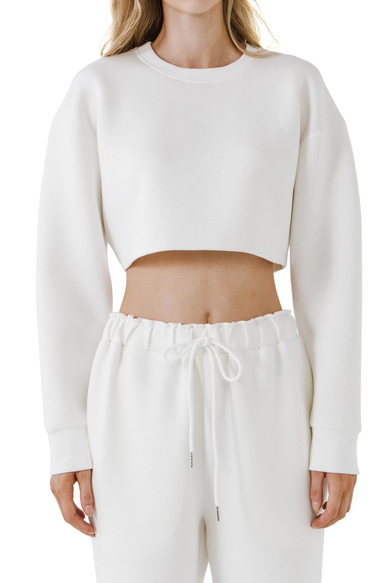 Lounge Wear Crop Crewneck Sweatshirt, Main, color, WHITE