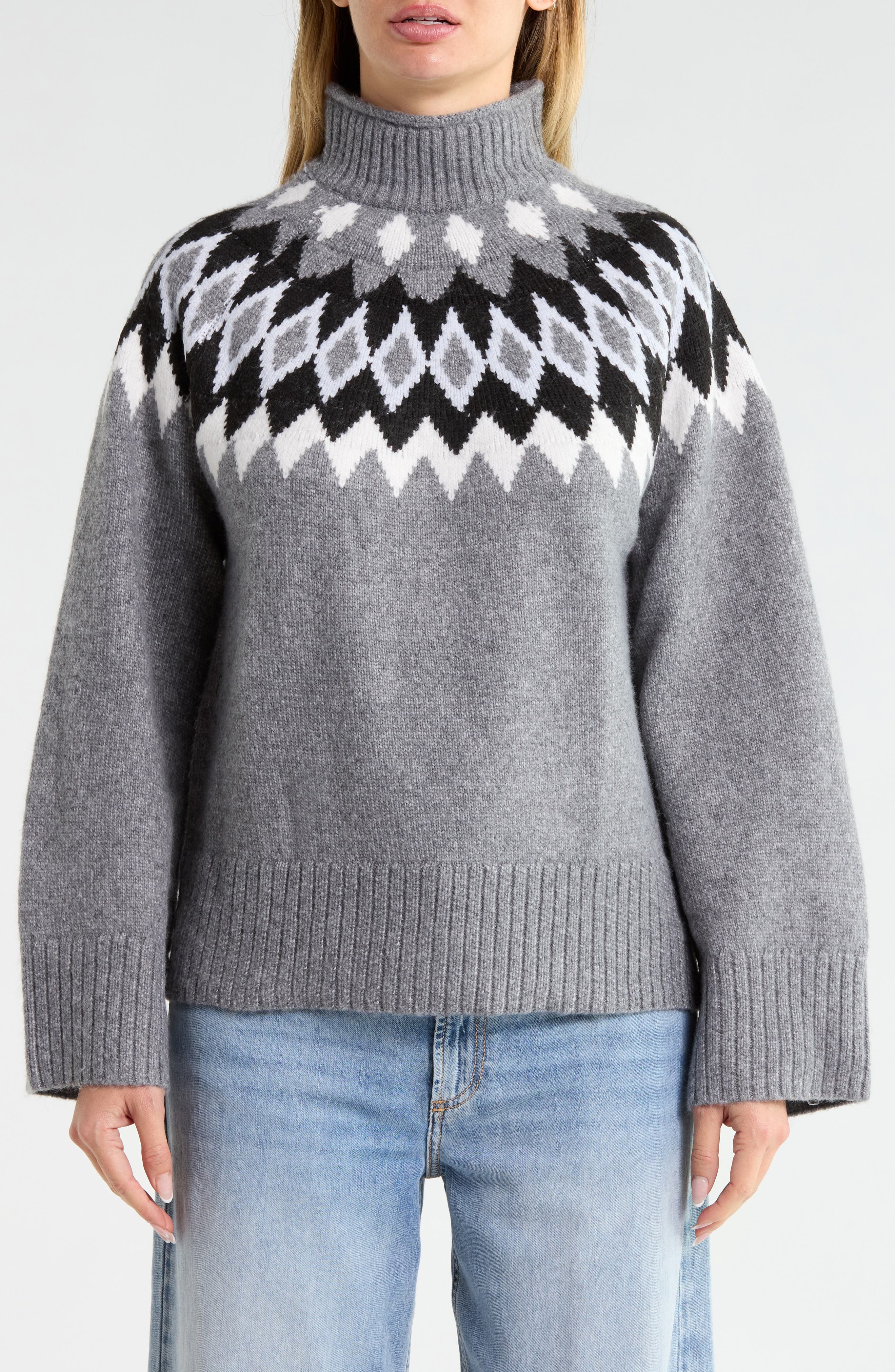 Fair Isle Mock Neck Sweater