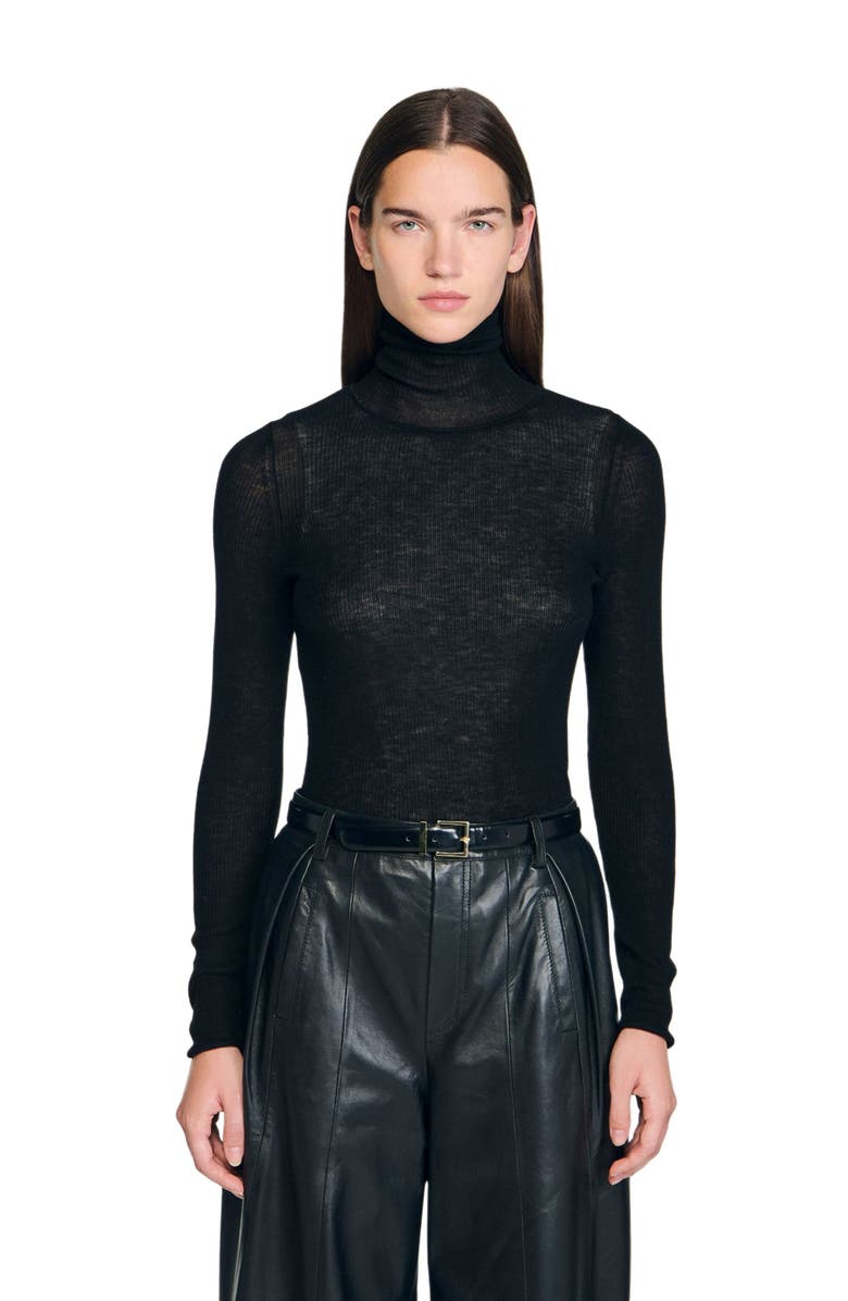 SANDRO Layered turtleneck sweater, Main, color, Black