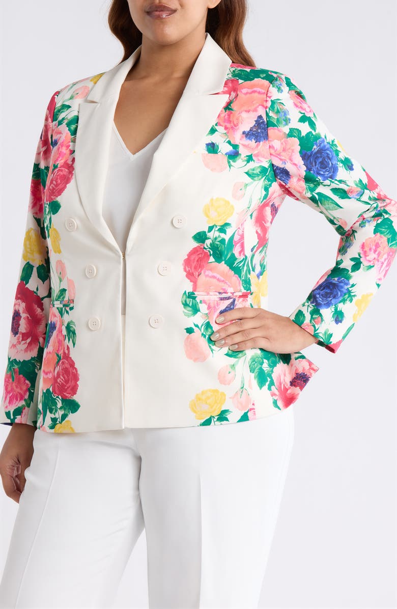 Tahari ASL Floral Double Breasted Blazer, Alternate, color, Ivory Multi