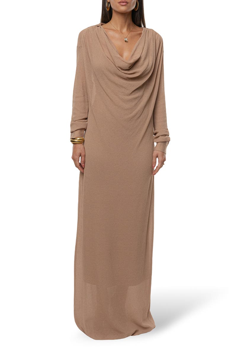 Savanna Cowl Neck Long Sleeve Maxi Dress, Main, color, BEIGE