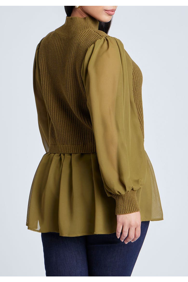 Twofer Sweater With Chiffon, Alternate, color, FIR GREEN