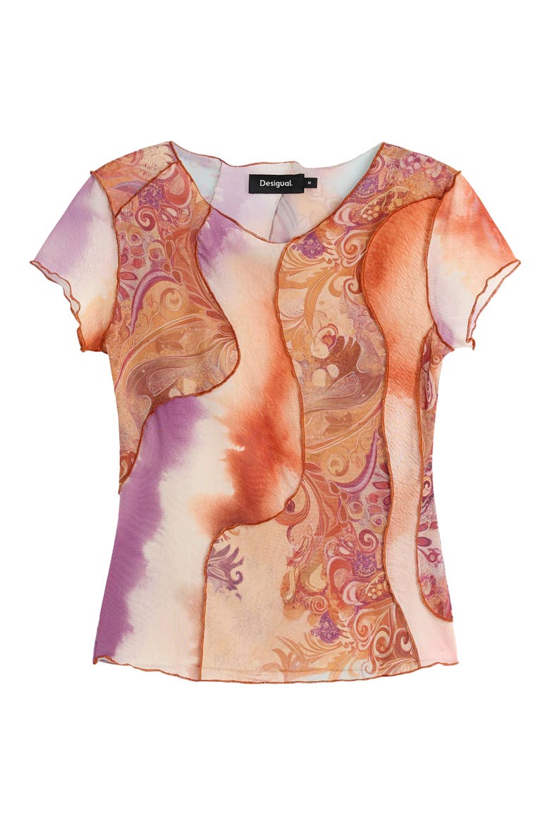 Print Mesh Crop Top, Alternate, color, ORANGE MULTI