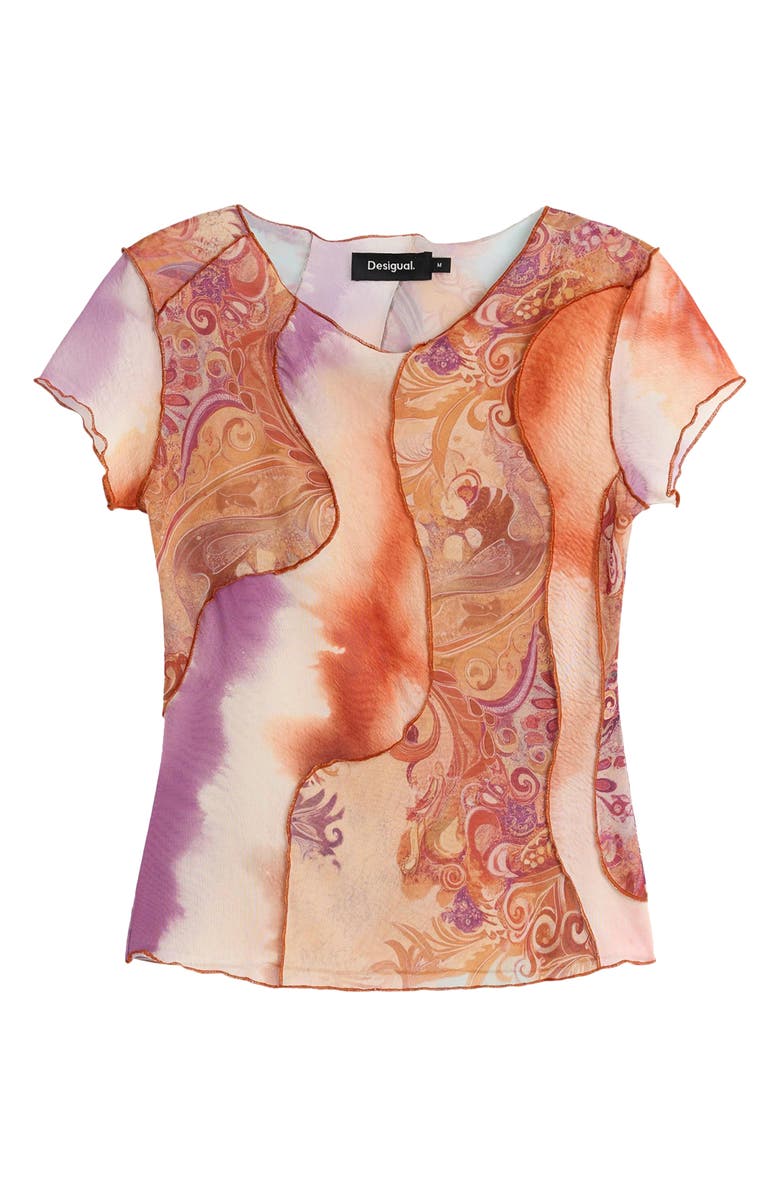 Desigual Print Mesh Crop Top, Alternate, color, Orange Multi