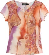 Desigual Print Mesh Crop Top