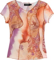 Desigual Print Mesh Crop Top