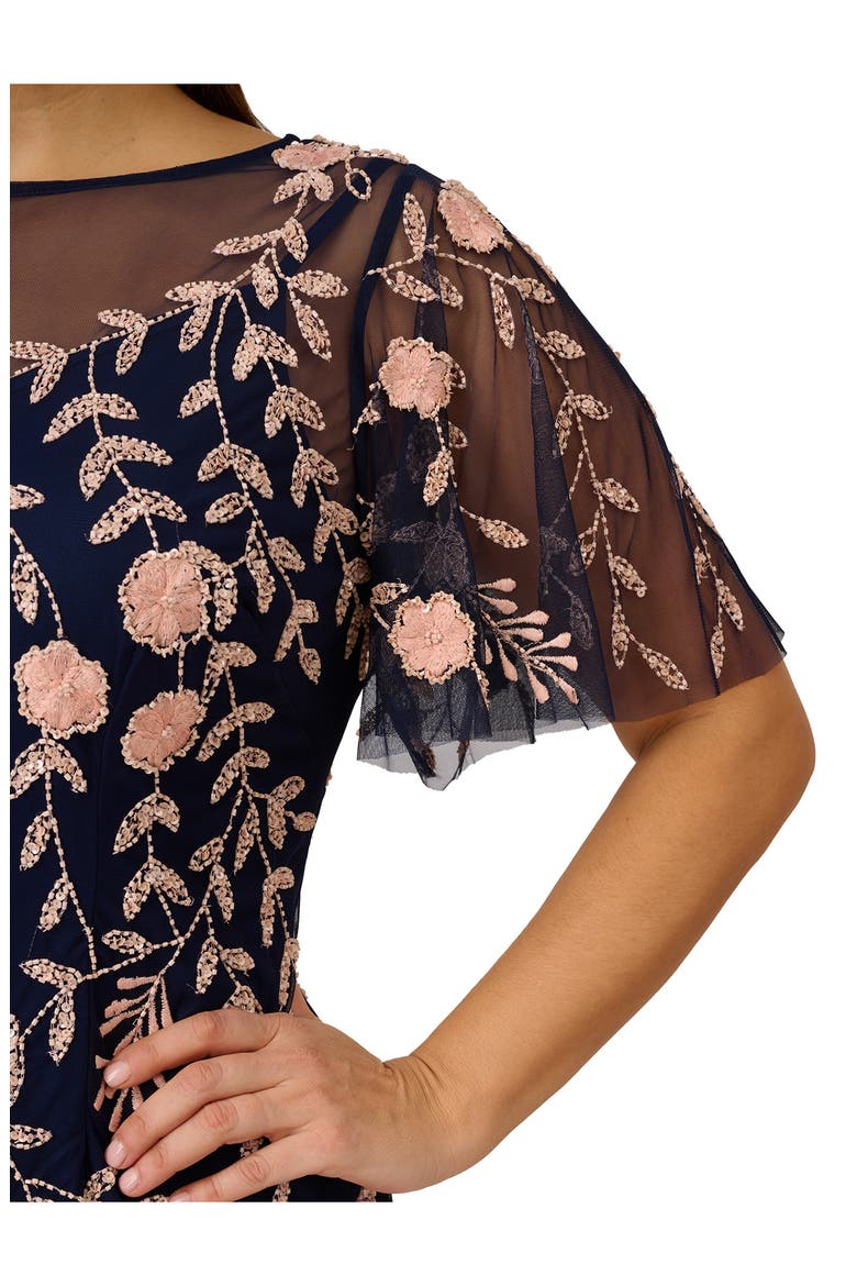 Embellished Flutter Sleeve Sheath Dress, Alternate, color, NAVY/ BLUSH