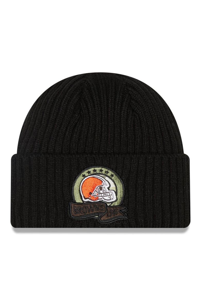 Youth New Era Black Cleveland Browns 2022 Salute To Service Knit Hat, Main, color, Black