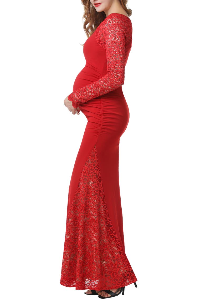 Bella Long Sleeve Maternity Maxi Dress, Alternate, color, RED